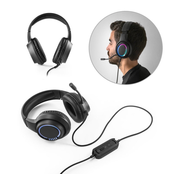 Thorne Headset RGB. ABS koptelefoon met 2m kabel, microfoon en RGB LED-lampjes